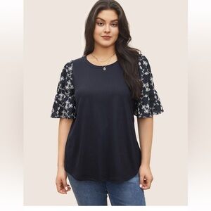 BloomChic Plus Size 2XL Floral Embroidered Crew Neck  Ruffle Sleeve T-shirt us18